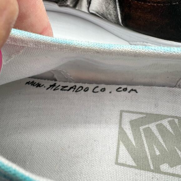 Vans Mens 6.5 Womens 8 Shoes Sneakers Blue Black Art Scenes Customized Skater - Picture 7 of 14